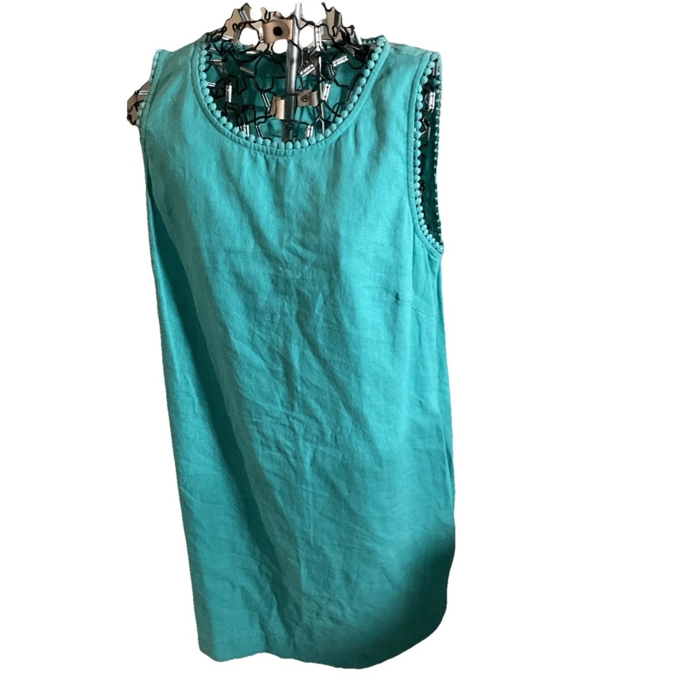 RN Studios linen dress Teal embroidered shift-size 12. F16